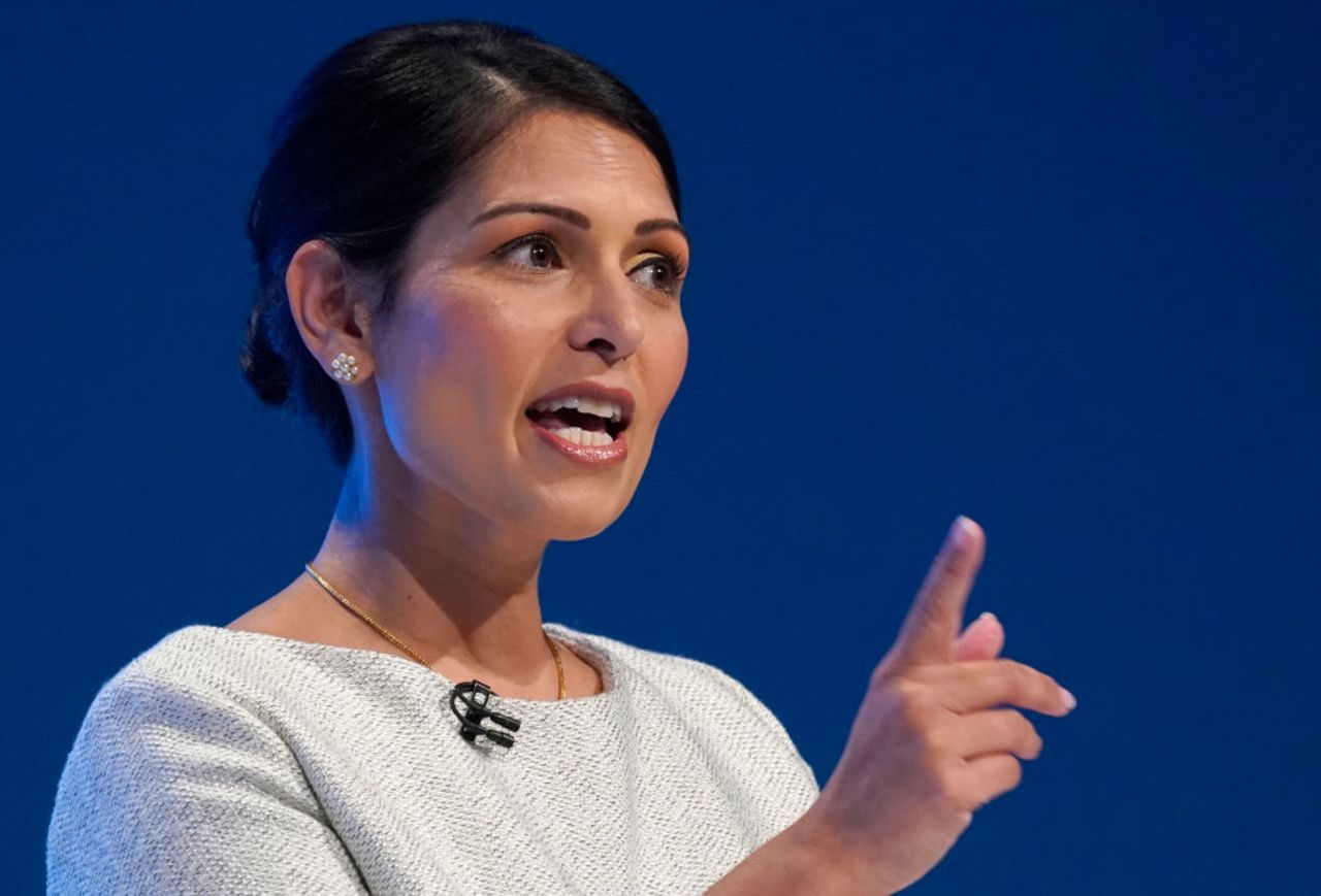 Priti Patel addresses delegates in Manchester Central on October 1, 2019. 