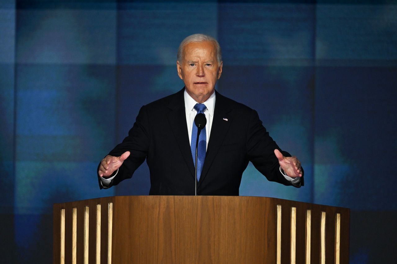 President Joe Biden speaks at the Democratic National Convention (DNC) in?Chicago, on August 19.