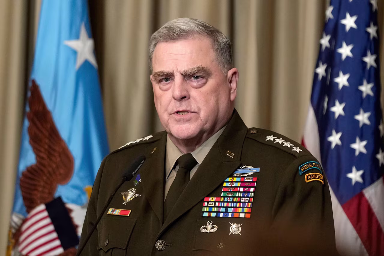 Chairman of the Joint Chiefs of Staff Gen. Mark Milley talks to the media after the meeting of the 'Ukraine Defense Contact Group' at Ramstein Air Base in Germany on Friday. 
