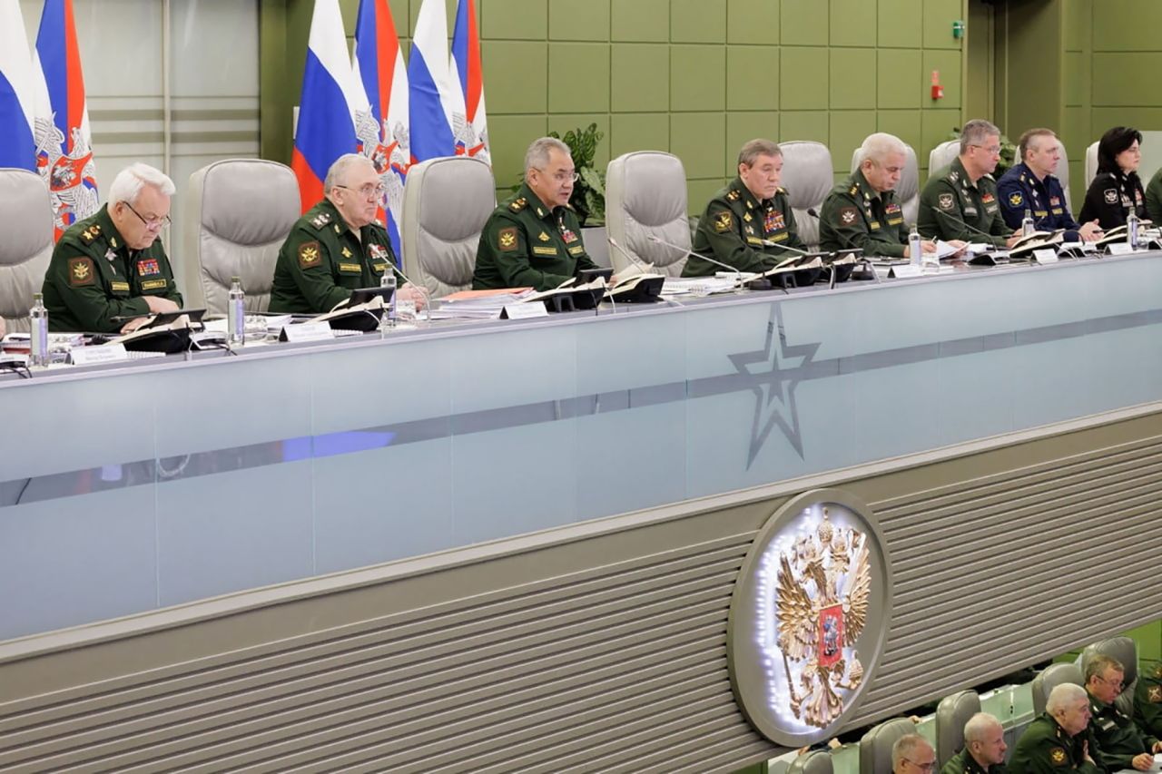 Russian Defense Minister?Sergei?Shoigu?chairs a meeting at the National Defense Control Centre in Moscow, Russia, on November 1. 