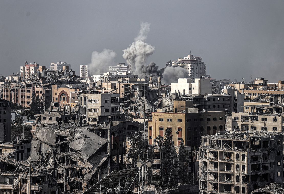 Smoke rises following an Israeli airstrike in Gaza City, Gaza, on November 9.
