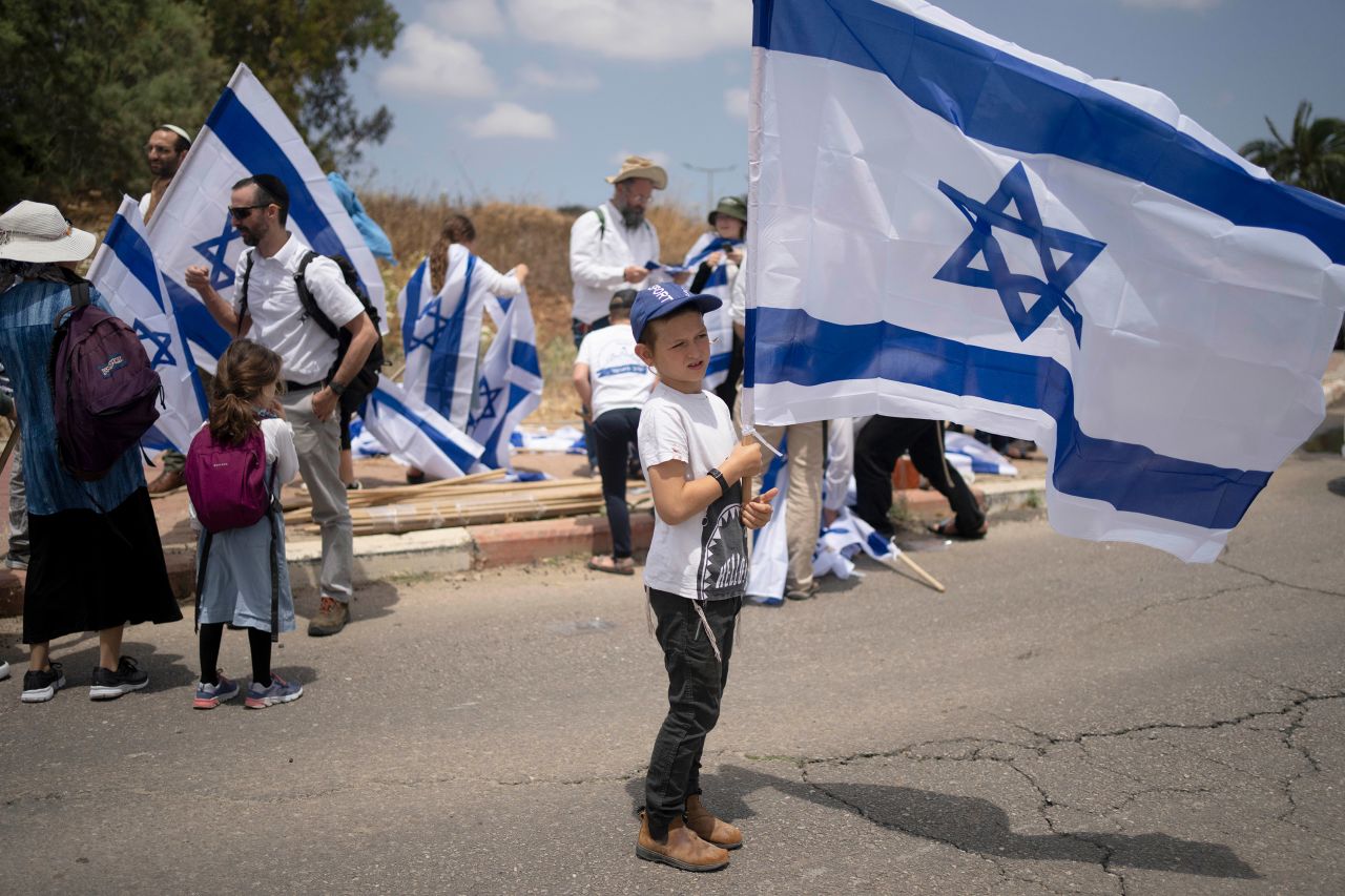 Israelis gather ahead of the march in Sderot on Tuesday.