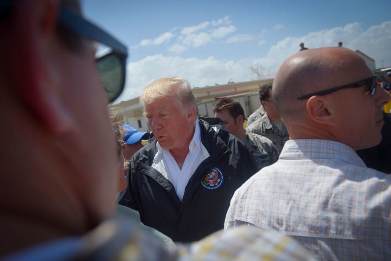 US President Donald Trump visits a storm-damaged area in Puerto Rico in 2017, nearly two weeks after Hurricane Maria?hit the island. 