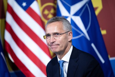 NATO Secretary General Jens Stoltenberg looks on ahead of a meeting with US President Joe Biden during the NATO summit at the Ifema congress centre in Madrid, Spain, on June 29.