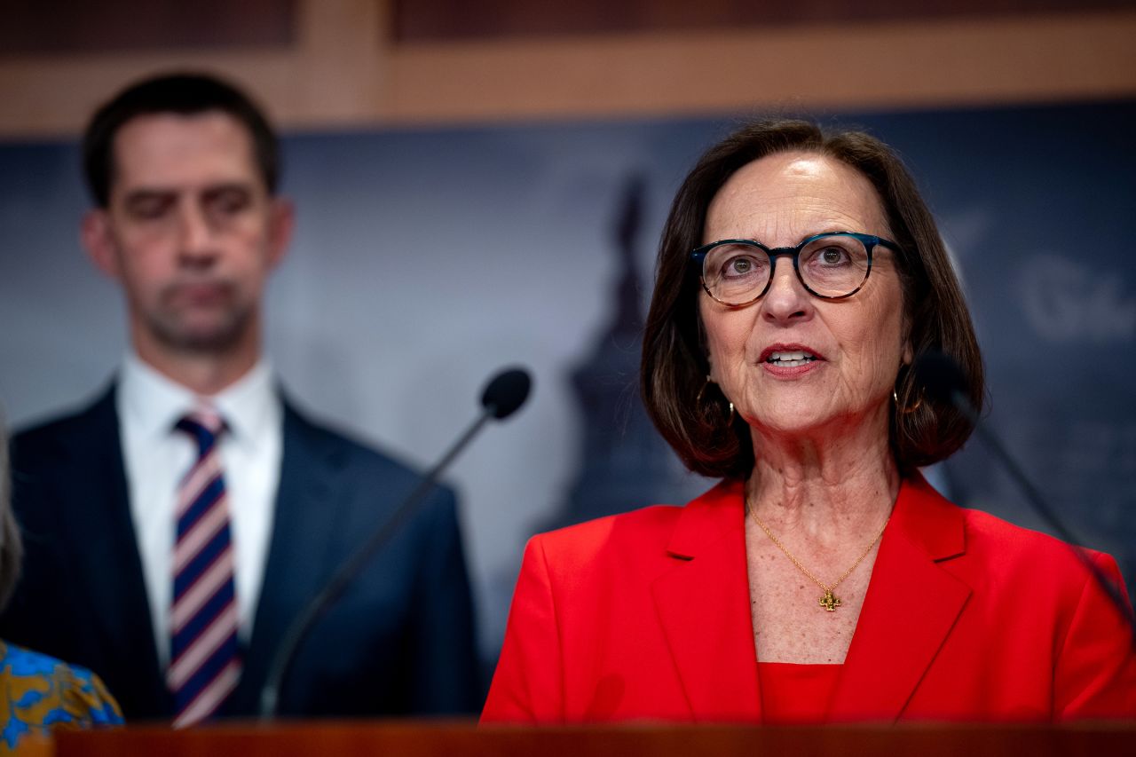 Sen. Deb Fisher speaks during a news conference on Capitol Hill on May 1 in Washington, DC. 