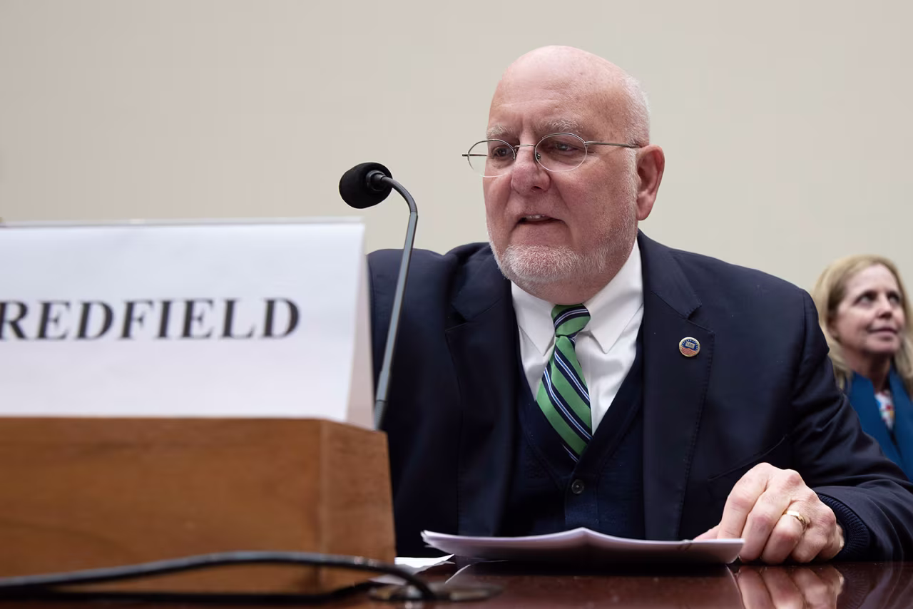 Robert Redfield, the director of the US Centers for Disease Control and Prevention, testifies at a House Foreign Affairs Committee on Capitol Hill on Thursday.