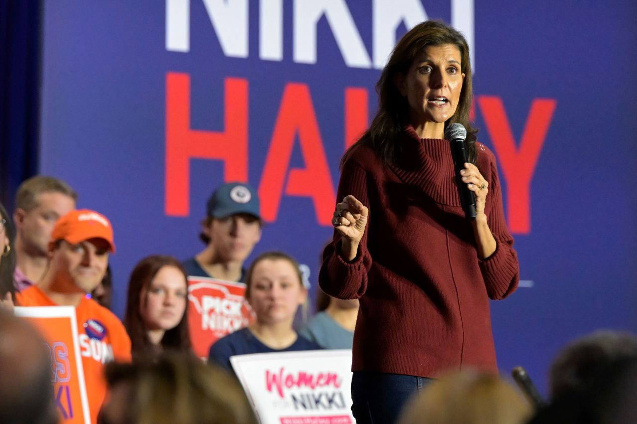 Nikki Haley speaks at a campaign event in Mauldin, South Carolina, on Saturday, January 27.