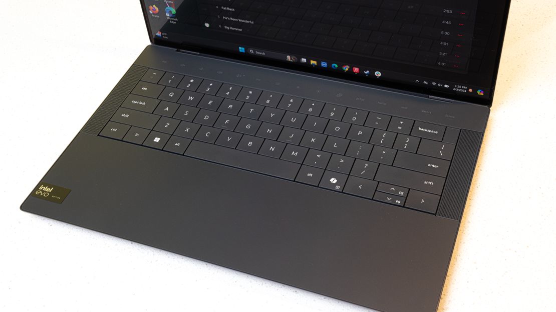 A close-up of the Dell XPS 14’s keyboard.