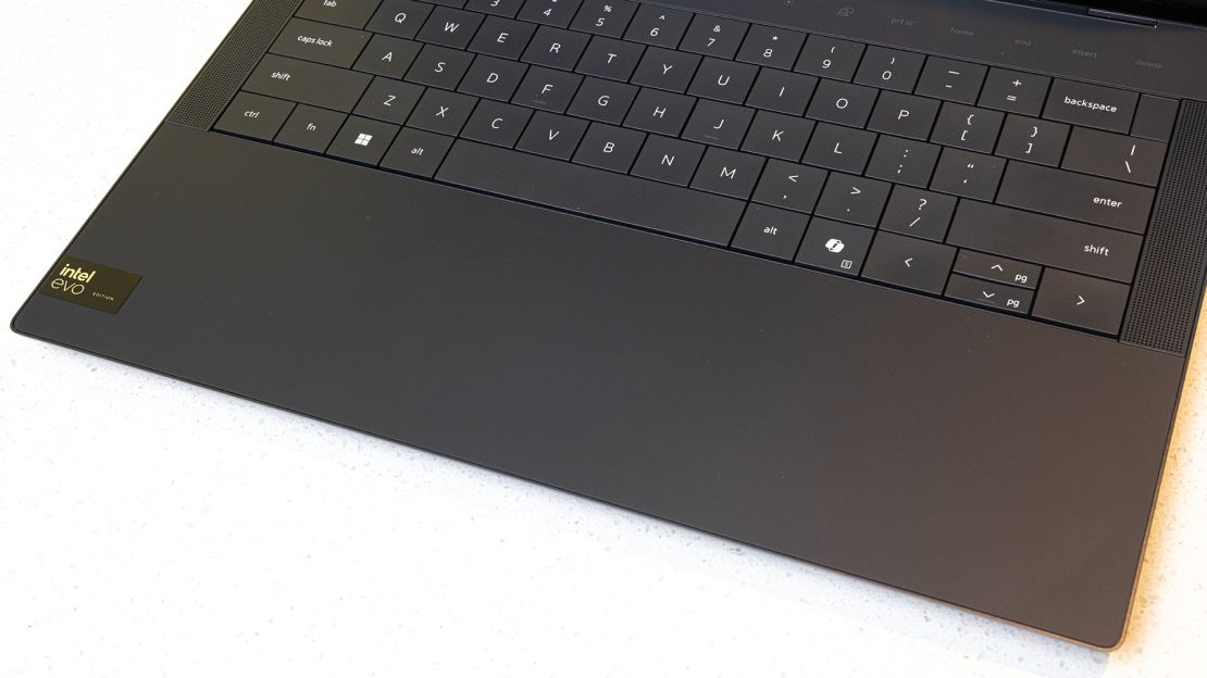 A close-up of the Dell XPS 14’s trackpad area.