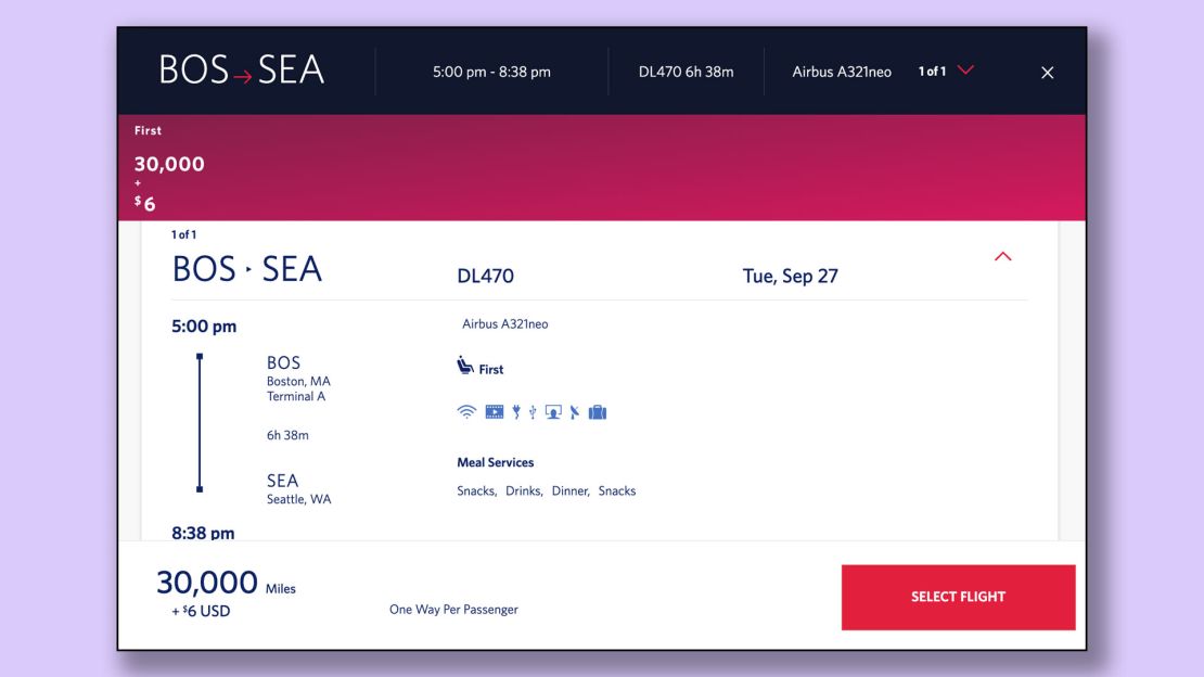 delta a321neo boston seattle award price