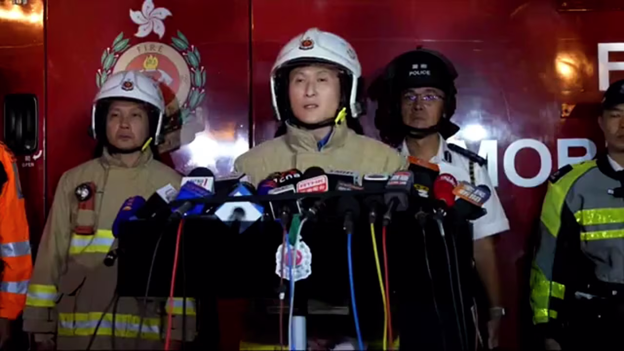 Derek Armstrong Chan, Deputy Dir. Hong Kong Fire Department, speaks during a press conference on Thursday.