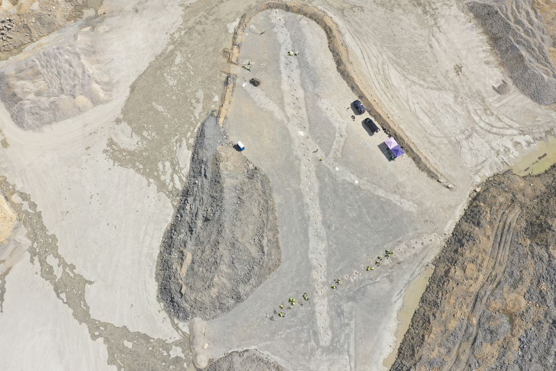 Aerial drone photography captured in April 2024 shows the Oxfordshire "dinosaur highway" site before the excavation.