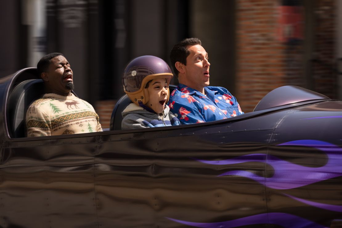 Lil Rel Howery, Benjamin Bottani and Zachary Levi in "Harold and the Purple Crayon."