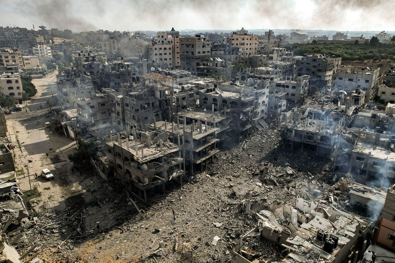 Buildings destroyed by Israeli air strikes in the Jabalia camp for Palestinian refugees in Gaza City on October 11. 