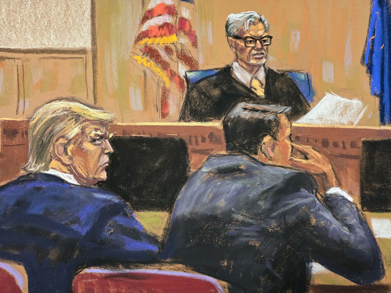 Trump and his attorney Todd Blanche listen to Merchan delivered his instructions to jurors.