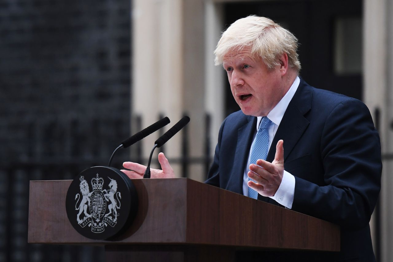 British Prime Minister Boris Johnson speaking outside 10 Downing Street on Monday.