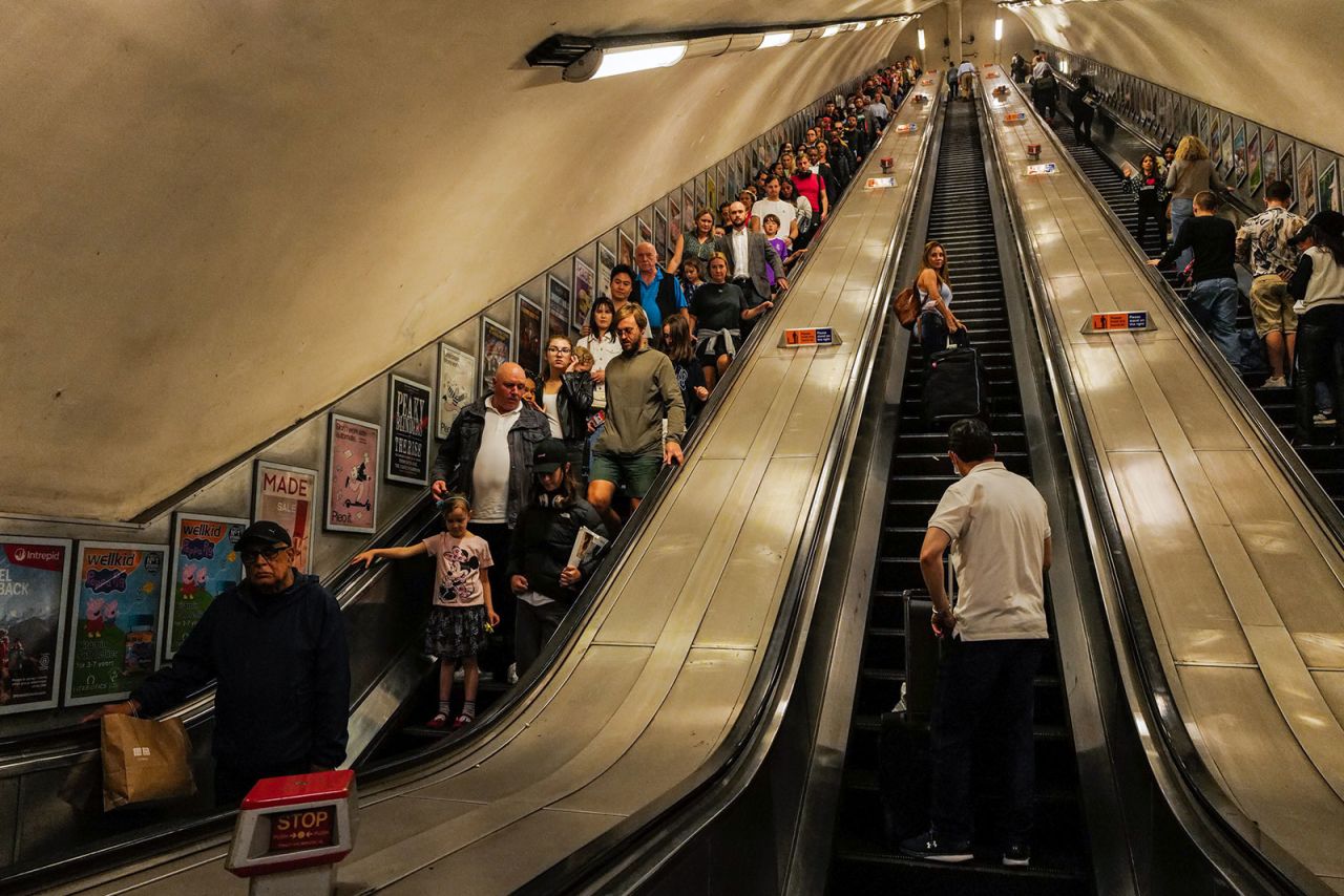 Travelers make their way to the London Underground at Green Park Station on Saturday, September 10. 