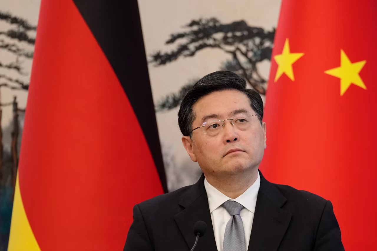 Chinese Foreign Minister Qin Gang speaks during a news conference in Beijing on April 14.