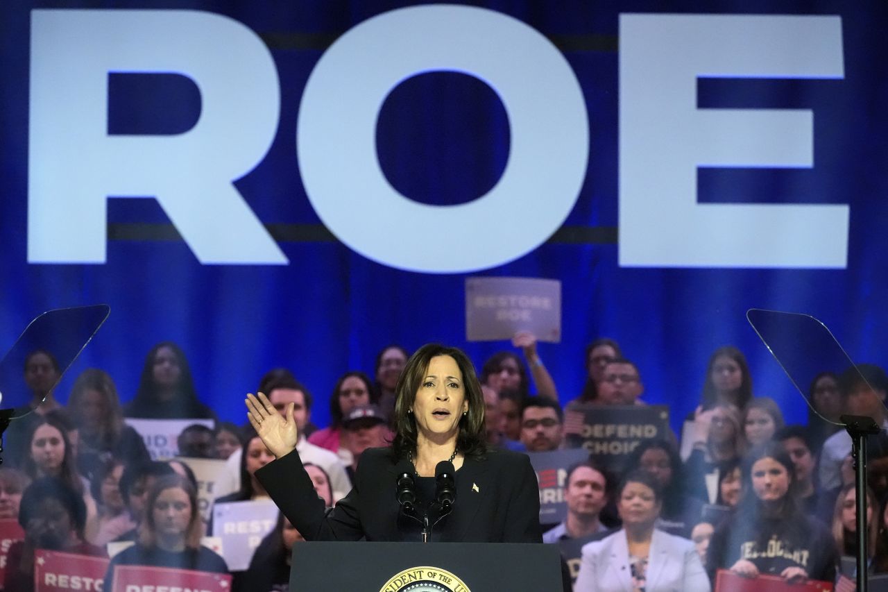 Vice President Kamala Harris speaks before President Joe Biden at an event on the campus of George Mason University in Manassas, Virginia, on Tuesday, January 23.