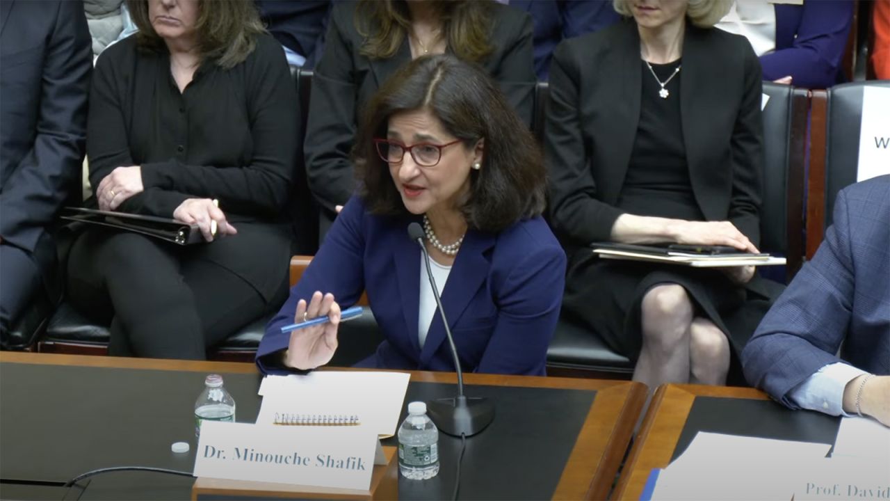 Columbia University President Minouche Shafik answers a question from Rep. Elise Stefanik at a House Committee on Education and the Workforce hearing about antisemitism on university campuses, today in Washington, DC. 