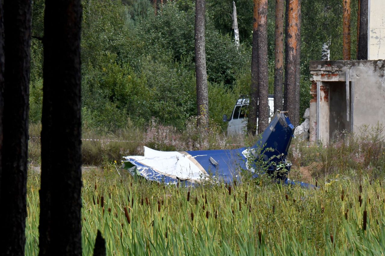 The wreckage of a plane is seen at the crash site in Tver region, Russia, on August 24. 