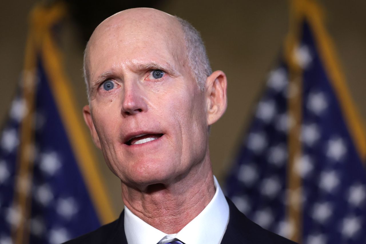 Sen. Rick Scott speaks to members of the press on September 13, in Washington, DC. 