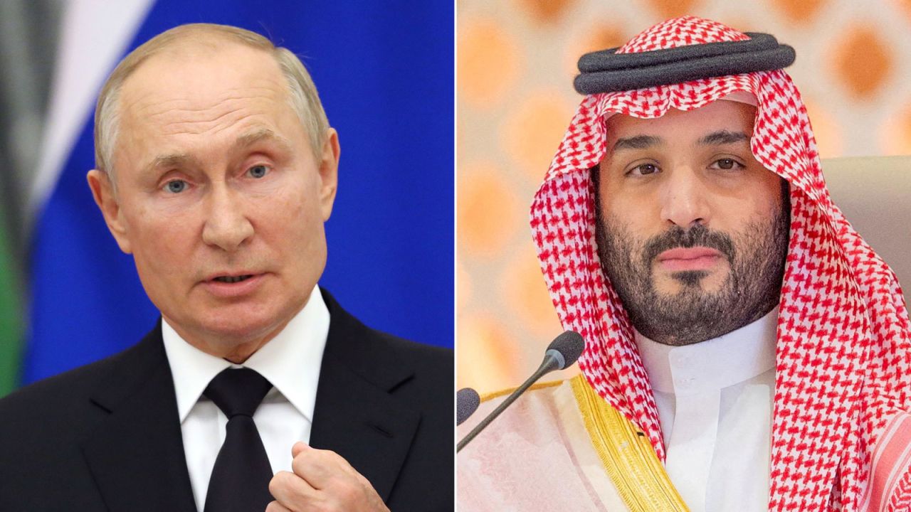 Russian President Vladimir Putin, left, and Saudi Crown Prince Mohammed bin Salman. 