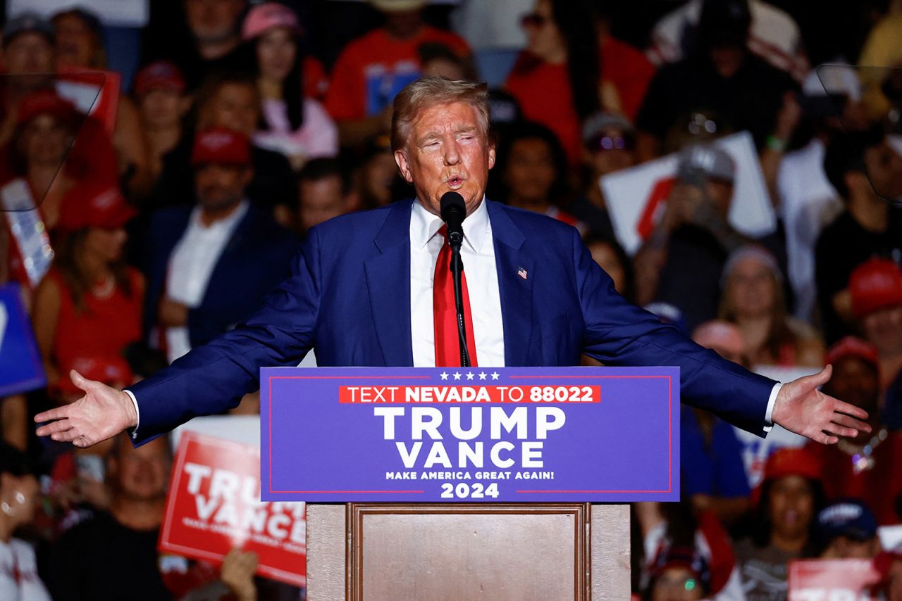 Republican presidential nominee, former President Donald Trump speaks at a rally in Las Vegas, Nevada, on September 13.