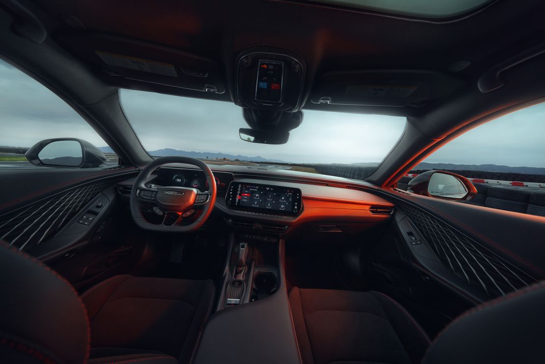 The all-new Dodge Chargerâs dynamic, layered instrument panel and console theme are home to free-standing, wide format 10.25-inch or available 16-inch cluster screens, with a 12.3-inch center display positioned in an angled center stack that provides a unique, sculpted interior with a modern technical feel.