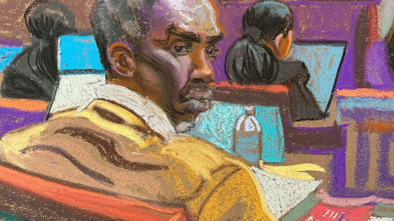 Combs looks on as accuser “Jane” contues her testimony on Wednesday.