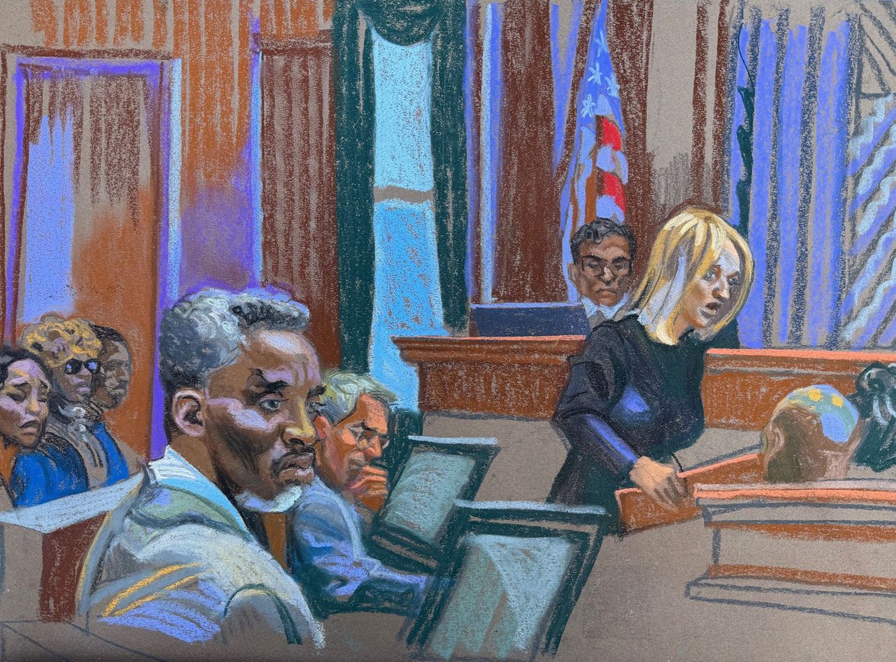 This sketch shows Sean “Diddy” Combs sitting in court on Monday.