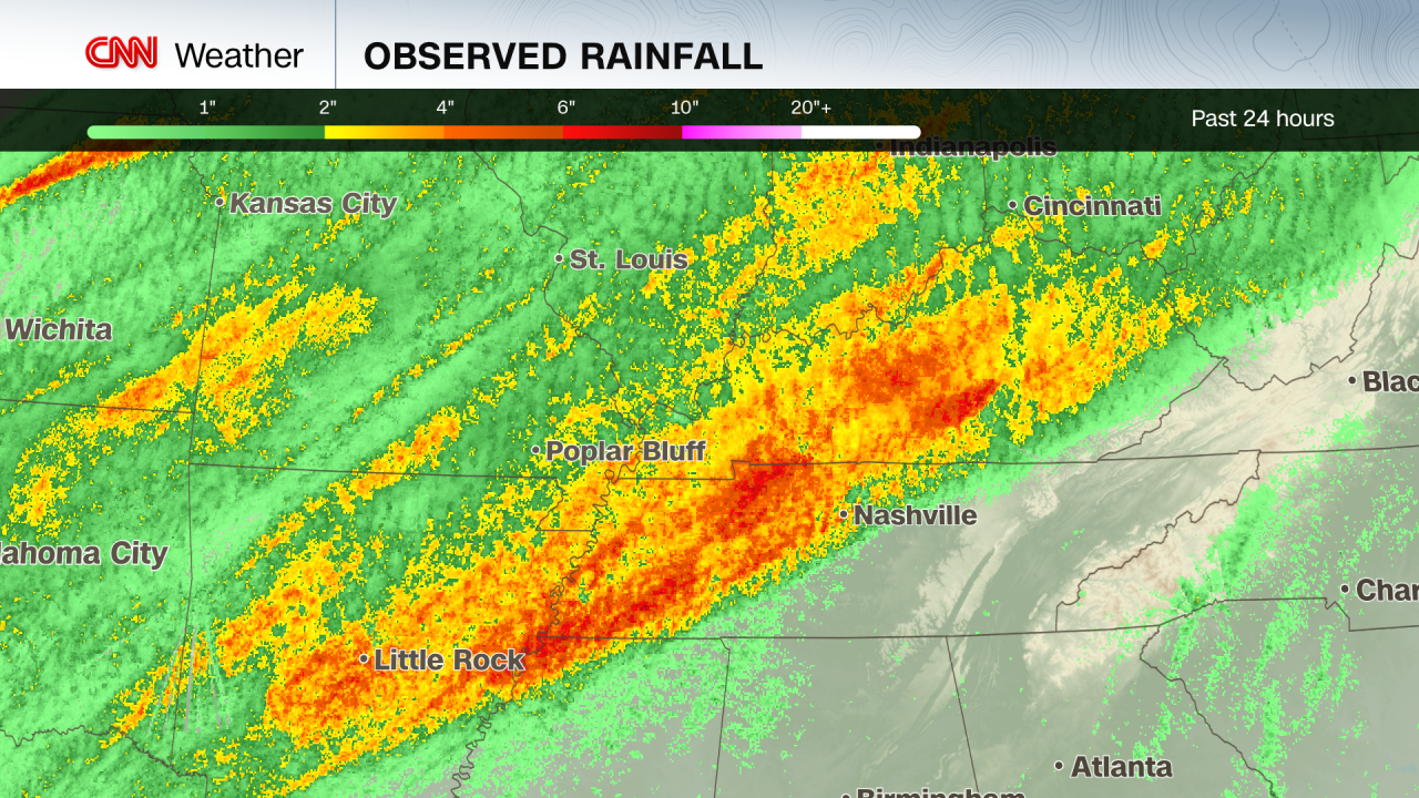 24-hour rainfall totals as of 3:40 p.m. EDT.