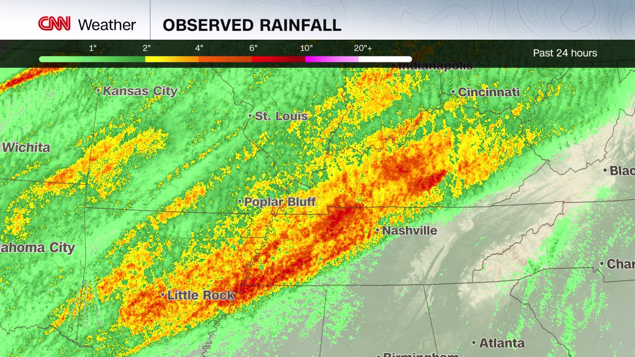 24-hour rainfall totals as of 3:40 p.m. EDT.