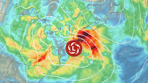 A forecast model shows a nor'easter developing off the coast of New Jersey Thursday night and bringing breezy winds to much of the northeastern US.