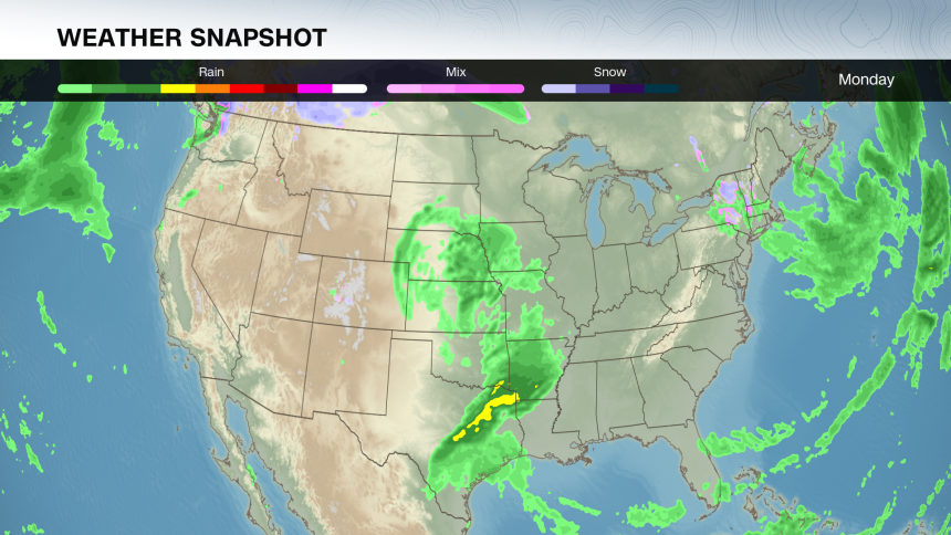 A look at the potential weather on Monday.