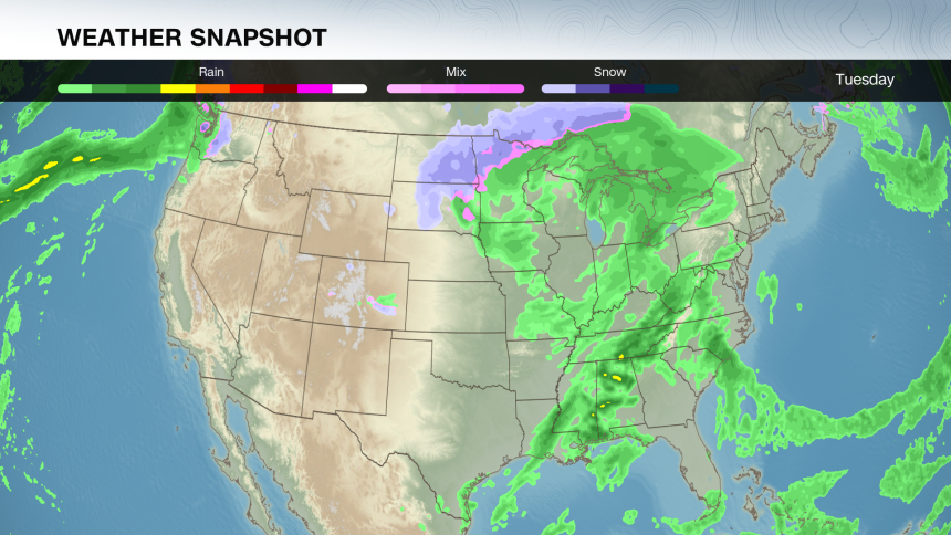 A look at the potential weather on Tuesday.