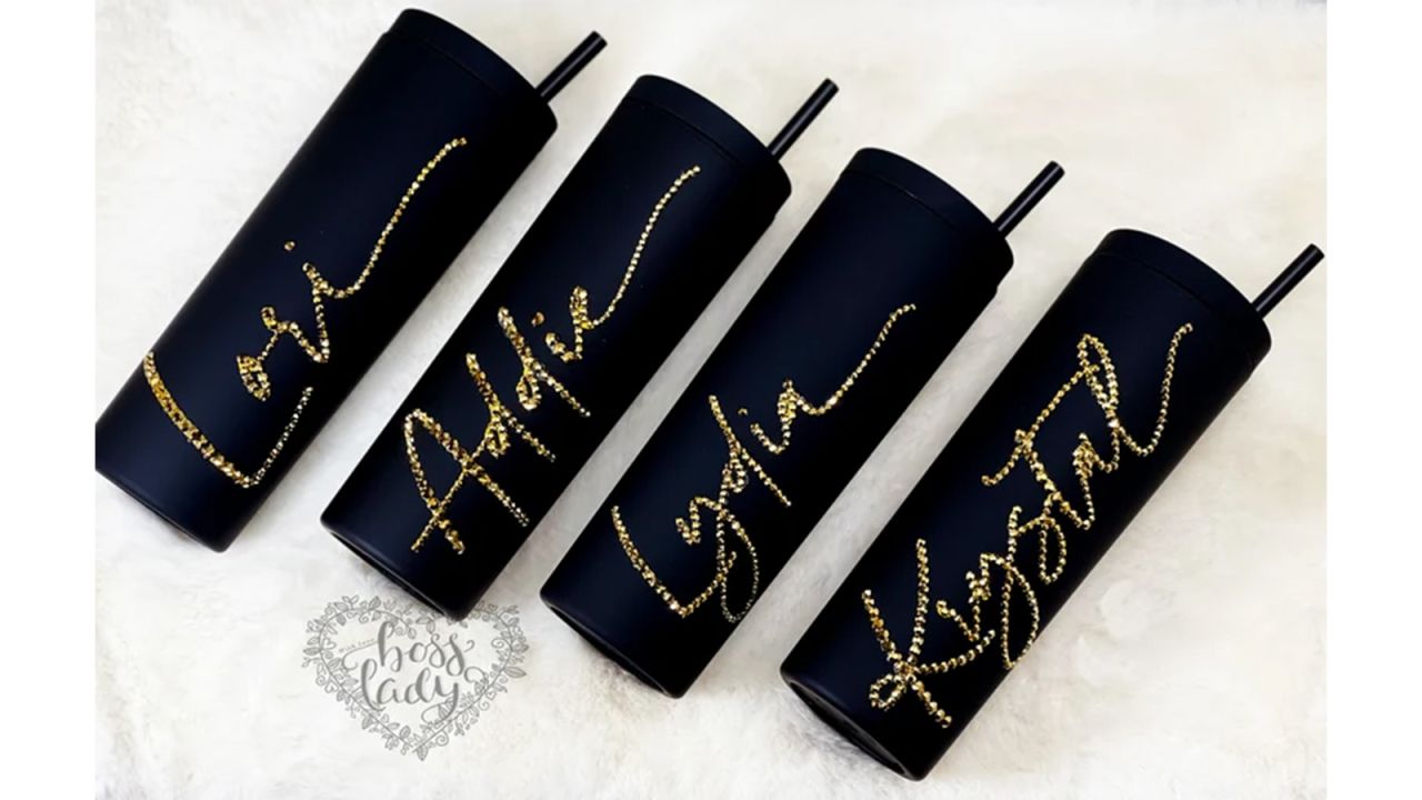 WithLoveBossLady Personalized Rhinestone Tumbler