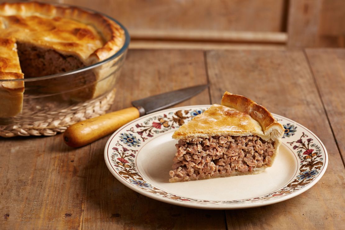 A slice of tourtière, a French Canadian classic.