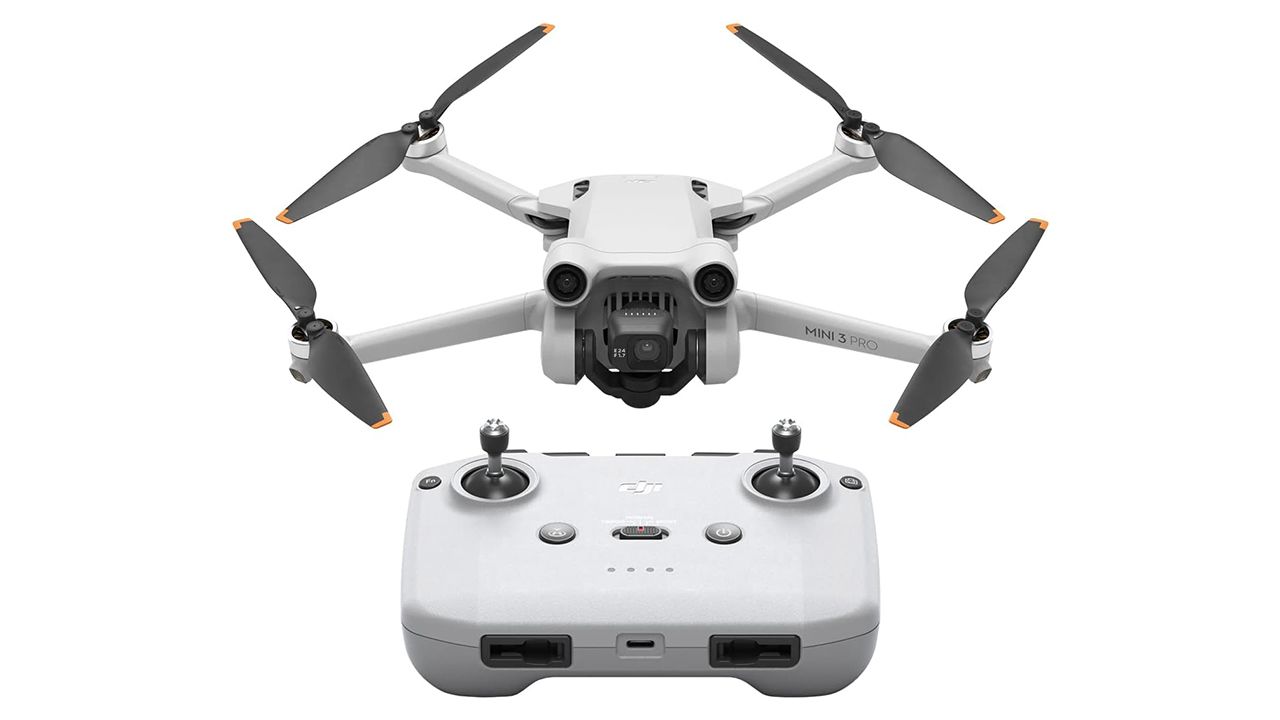 A photo of the DJI Mini 3 Pro drone with its controller