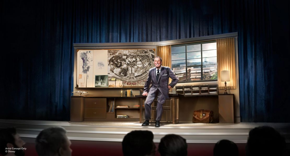 Artist concept of audio-animatronic version of Walt Disney, set to open in 2025 at Disneyland.