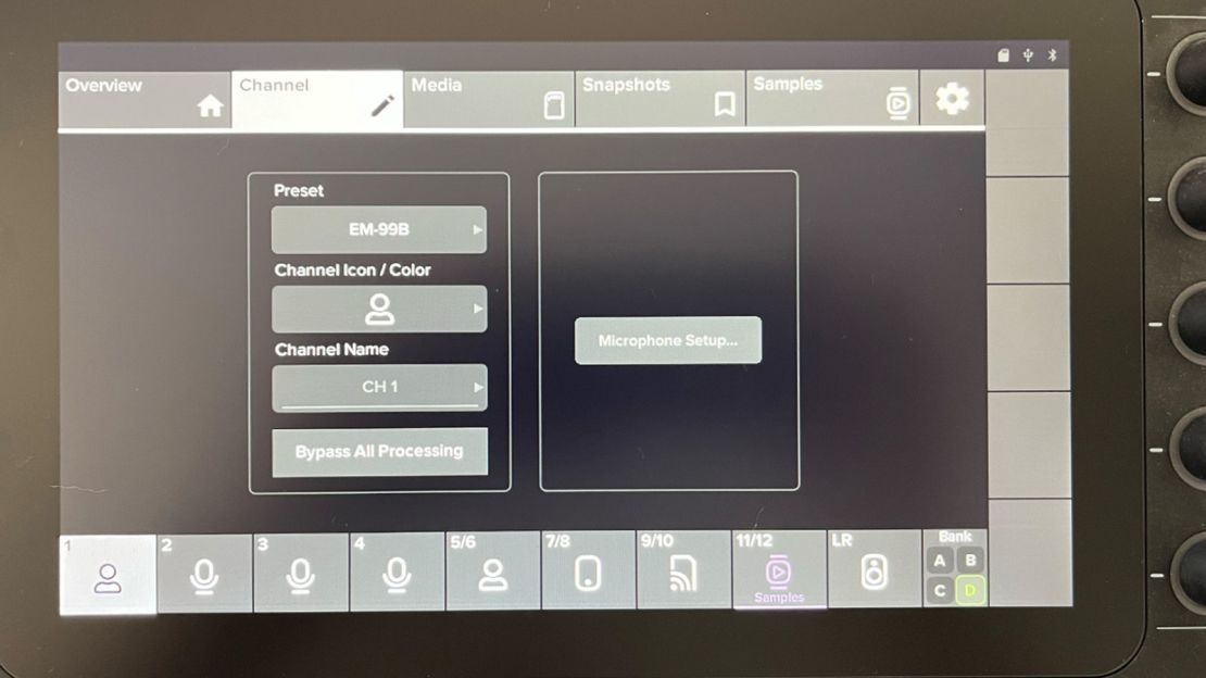 If you've set the DLZ Creator to Easy mode, you don't have to deal with any complex processing choices at all — just match the mixer channel's response to compensate for the microphone you're using (is this case Mackie's EM-99B) and you're all set to record.