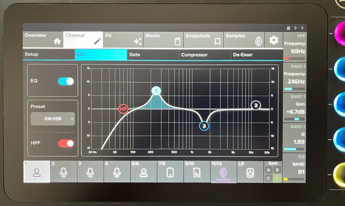 In Pro Mode, the DLZ Creator gives you intuitive touchscreen control of every parameter of your compressors, gates and equalizers on every channel — the interface is not only easy to adjust, but really makes it clear what's happening as you tweak parameters. It's a great way to present information and perfectly in line with Mackie's notion that this mixer is meant to grow along with beginners as they build their skills.