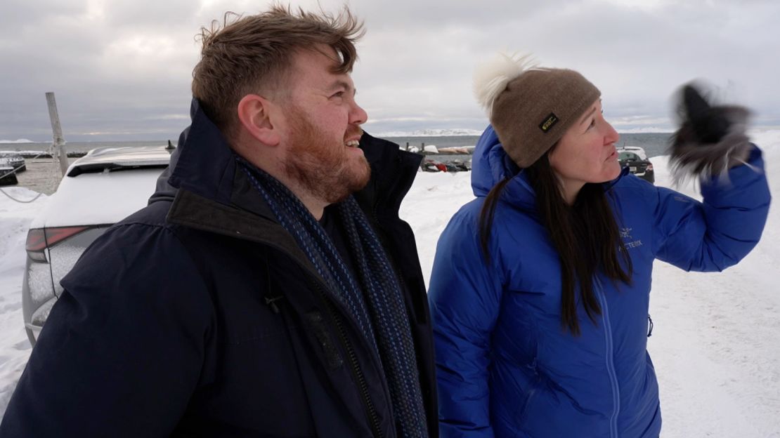 CNN's Donie O'Sullivan, left, speaks with Qupanuk Olsen, who wants Greenland to be independent.