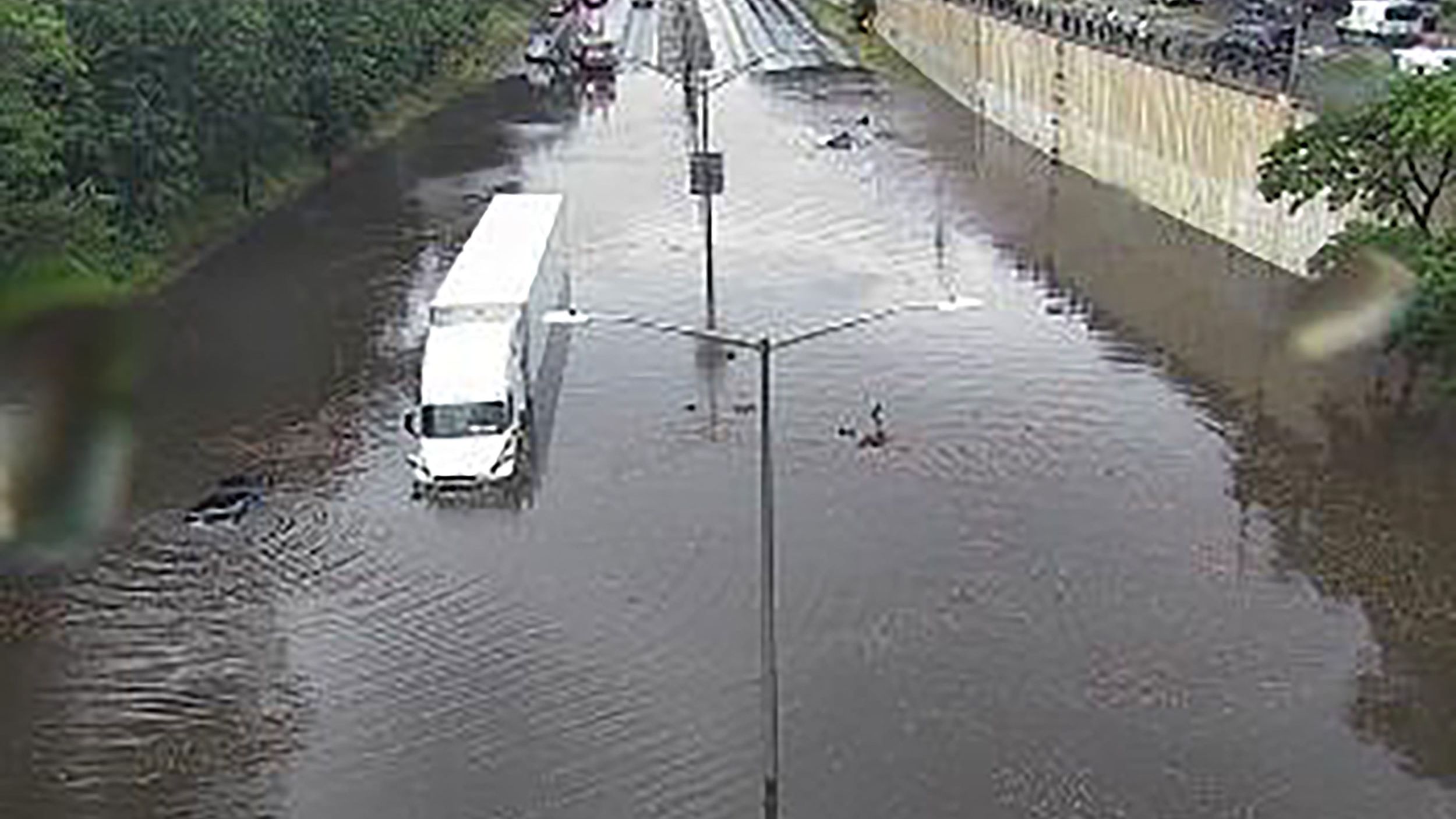 Flooding is seen on Clearview Expressway and 35th Street, Queens, New York, on July 31, 2025.