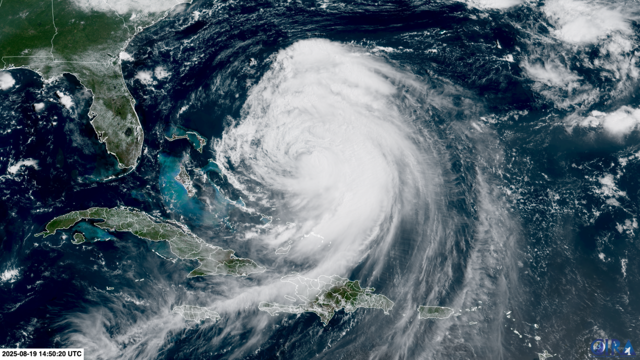 Hurricane Erin churns just north of the Bahamas on Tuesday.