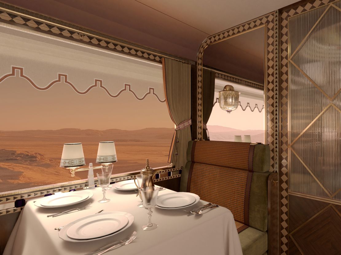 The restaurant car will allow panoramic views in the desert.