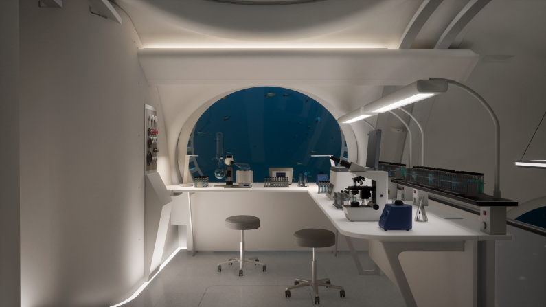 This render shows the lab inside Sentinel. The company says its habitats could be used for a variety of purposes, from scientific research to monitoring critical subsea infrastructure.