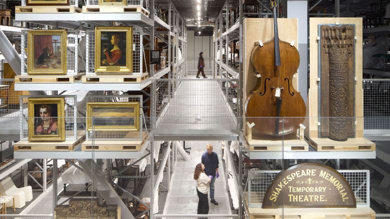 The Weston Collections Hall at V&A East Storehouse, including over 100 mini curated displays ‘hacked’ into the ends and sides of the storage racking.