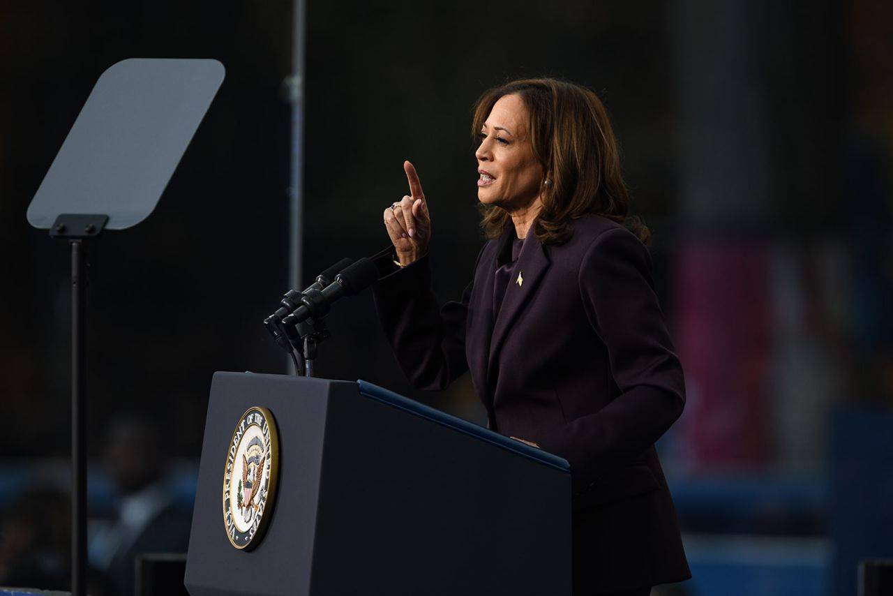 Kamala Harris speaks at Howard University in Washington, DC, on Wednesday, November 6.