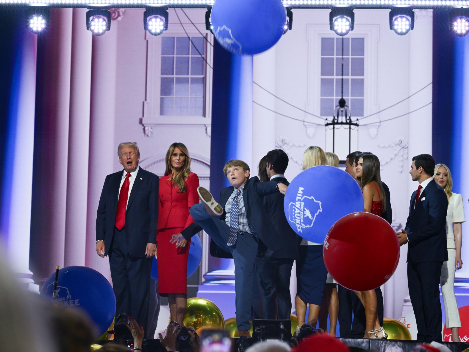 Trump and his family stand on stage at the end of the convention.